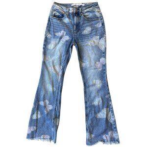 TInseltown Jeans Womens JR 5 Butterfly Raw Flare Hem Hippie Boho Whimsical 70s